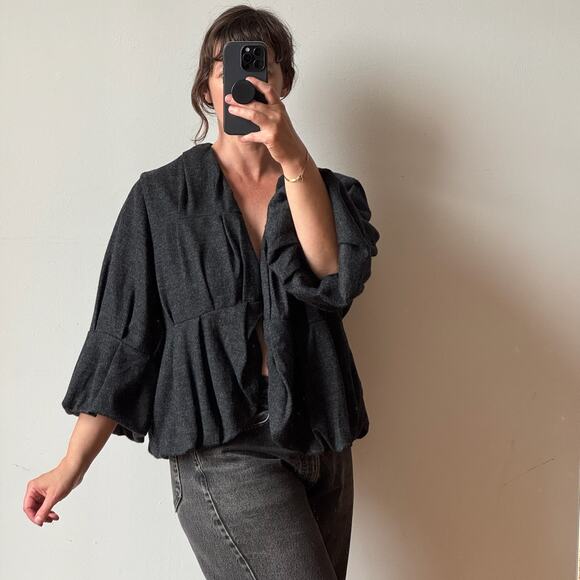 JARBO 100% Wool Ruffled Open Front Cardigan - Picture 1 of 11